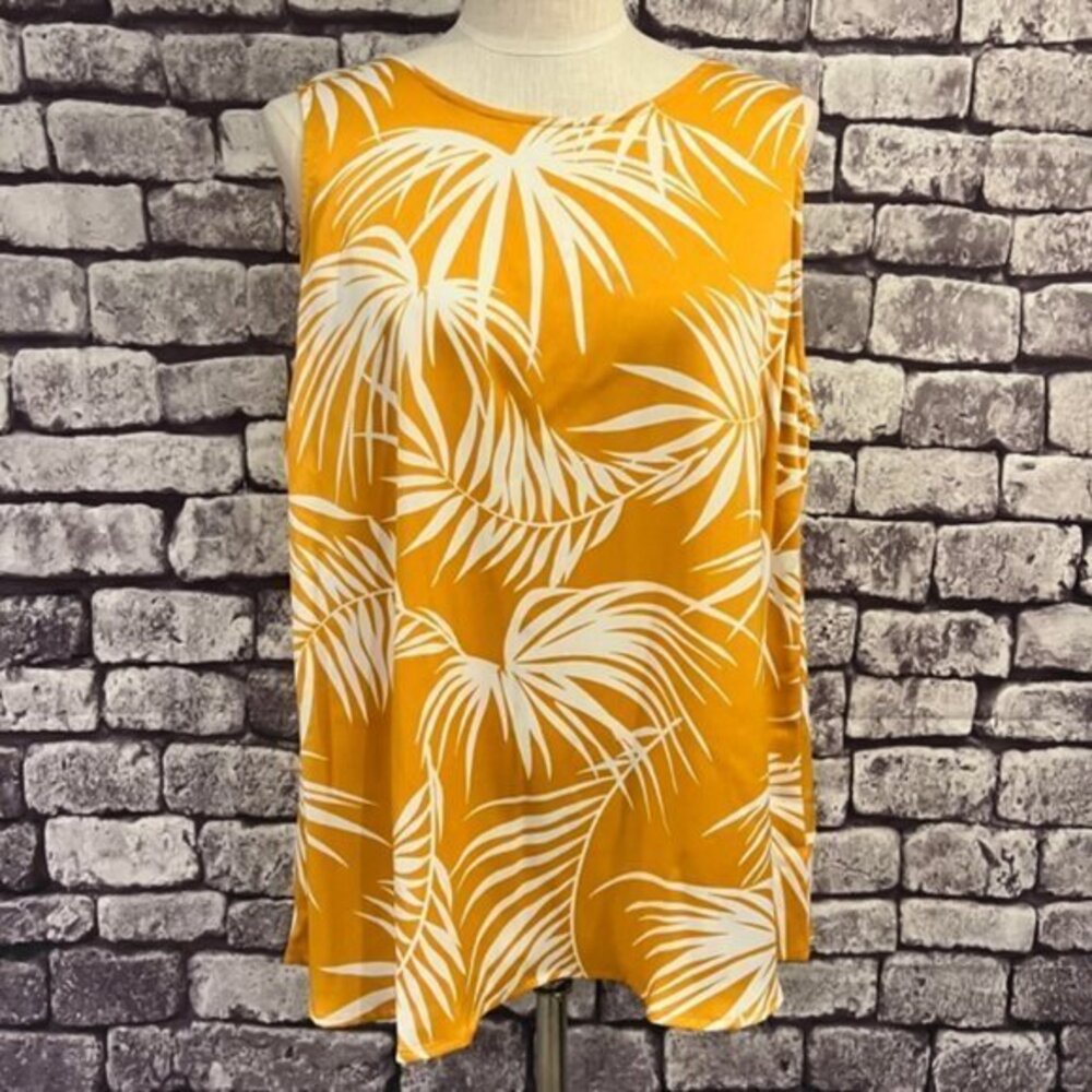 Gibson NWT Gold & White Tropical Print Sleeveless Blouse Size 1X